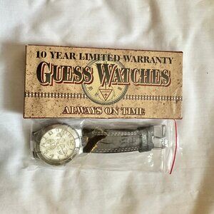 Guess Steel 190199G1 Men's Wrist Watch Brown Leather Band, New Battery, Quartz